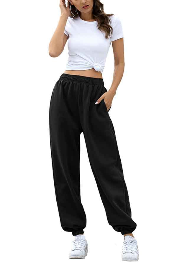 Women's Solid High Waisted Sweatpants Oversized Jogger Pants With Pock ...