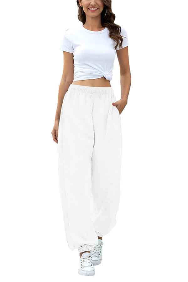 Women's Solid High Waisted Sweatpants Oversized Jogger Pants With Pock ...