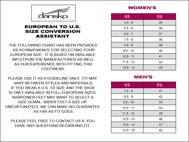 Dansko Size Chart Womens