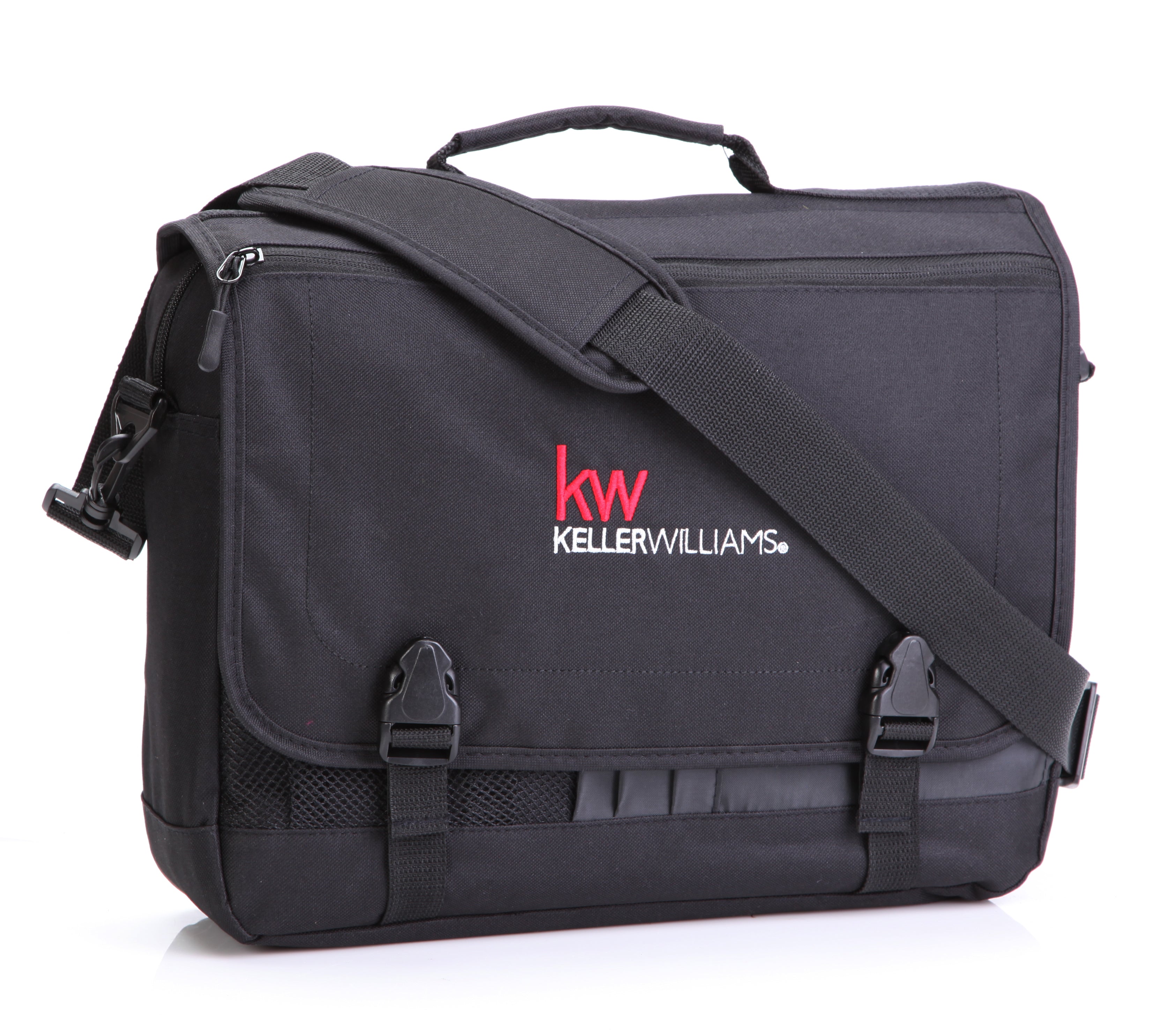 black messenger back with Keller Williams logo in red and white
