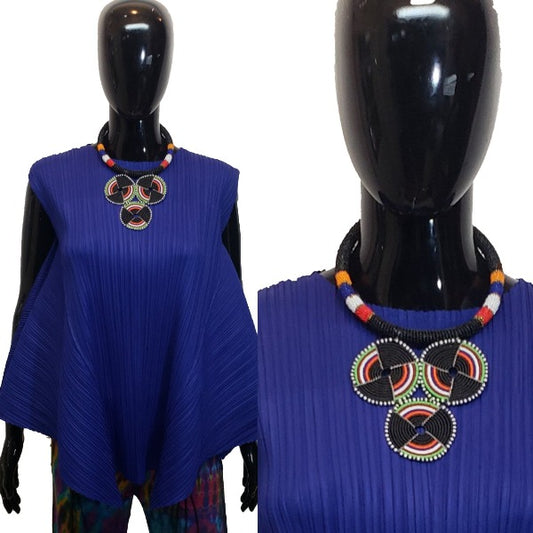 Sanyu Funky Handmade Necklace with Chunky Beads and Ankara Fabric (Lar