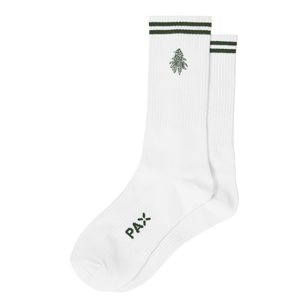 White W/Dark Green More Flowerful Crew Socks