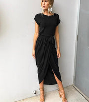 2021 summer crossover new solid color anti-sleeve flat jumpsuit long skirt dress - GIGI & POPO - Women - Black / XS