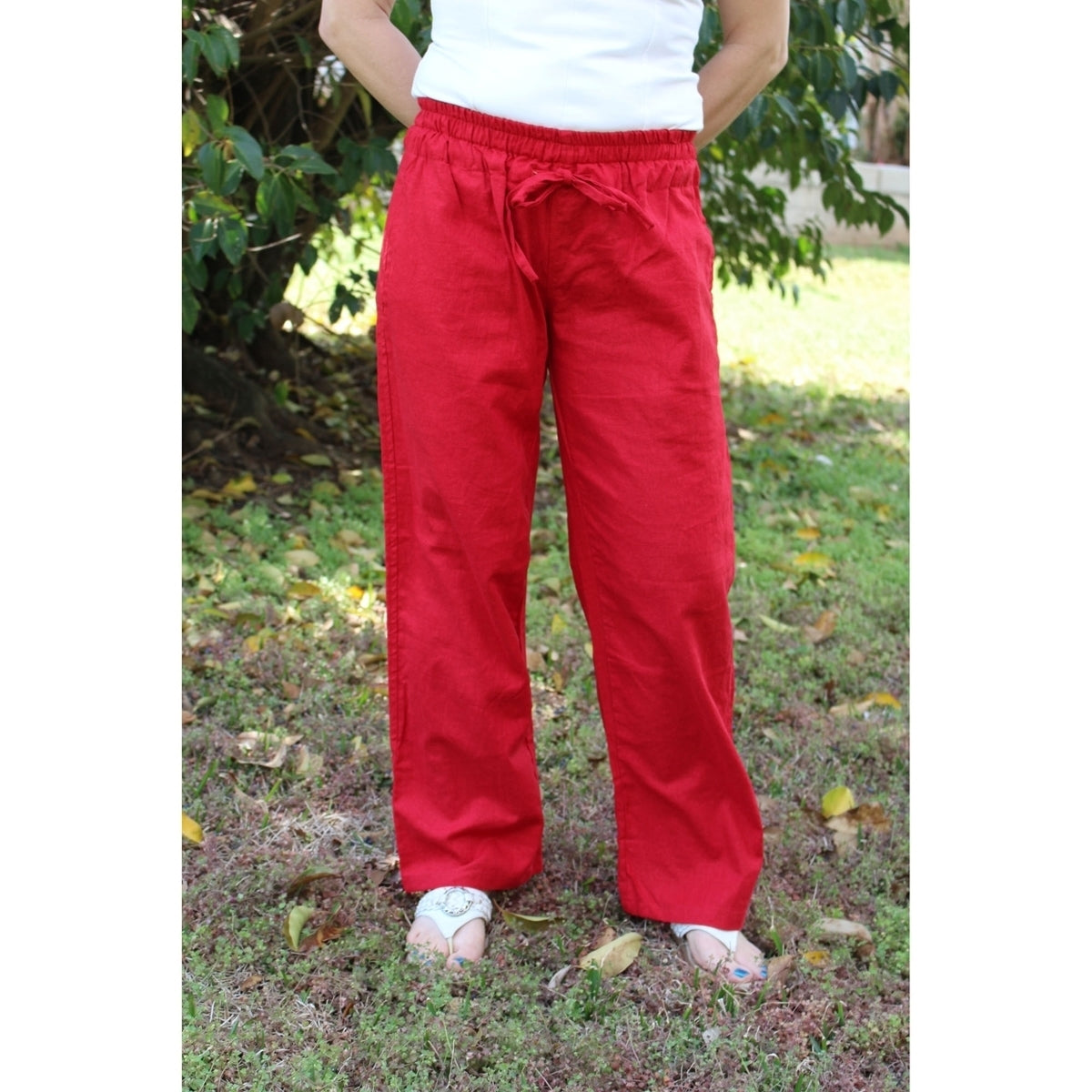 orange linen pants