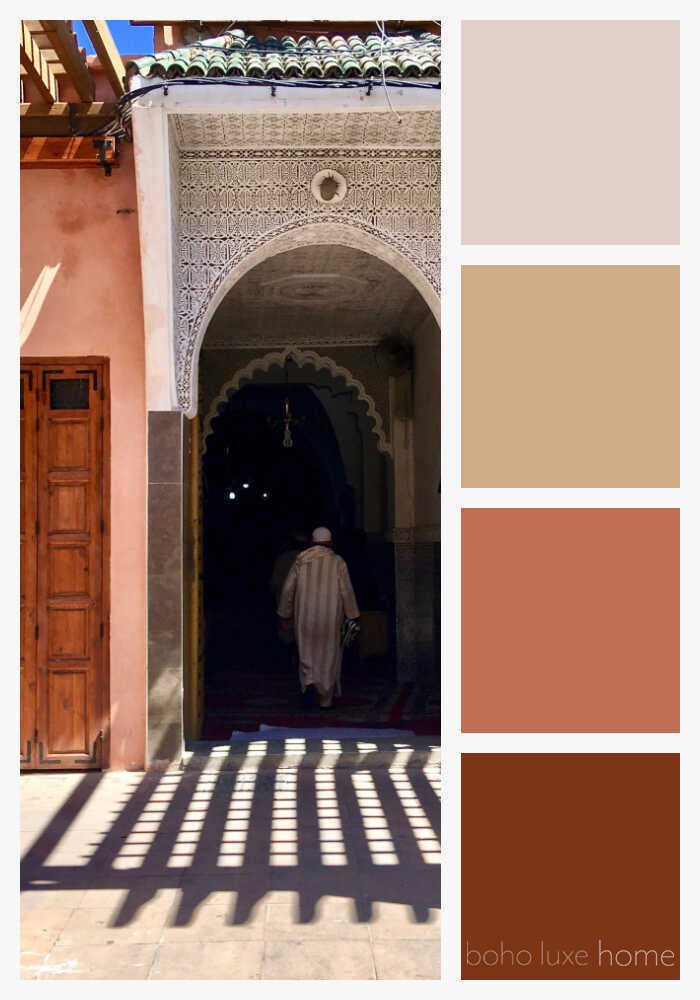 During our recent travels, Morocco's landscapes, fabrics, architecture and people inspired us to create some color palettes of our own. Each of these 38 photos from Morocco tells a travel story - and has inspired its own unique color palette. Use these color ways to start planning your wall colors, your decor, your outfit or any color scheme.