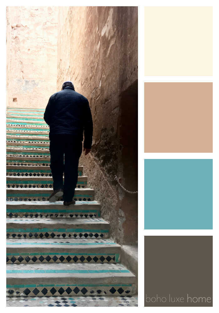 During our recent travels, Morocco's landscapes, fabrics, architecture and people inspired us to create some color palettes of our own. Each of these 38 photos from Morocco tells a travel story - and has inspired its own unique color palette. Use these color ways to start planning your wall colors, your decor, your outfit or any color scheme.