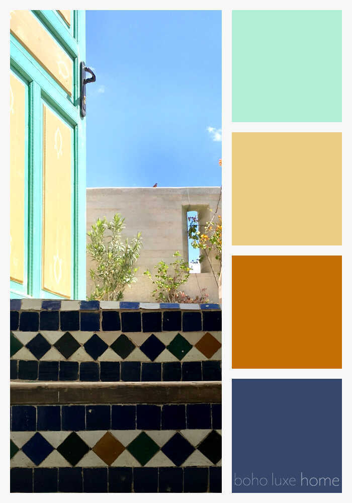 During our recent travels, Morocco's landscapes, fabrics, architecture and people inspired us to create some color palettes of our own. Each of these 38 photos from Morocco tells a travel story - and has inspired its own unique color palette. Use these color ways to start planning your wall colors, your decor, your outfit or any color scheme.