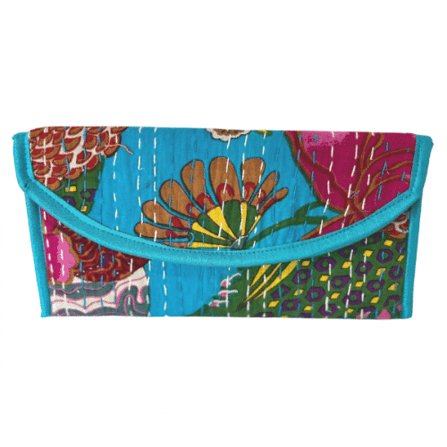 The Salena - Foldover Kantha Clutch in Turquoise