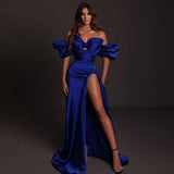 Blue A-line Prom Dresses Sweetheart With Puff Sleeves Special Formal Evening Party Gowns Dress