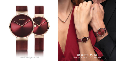Bering Red Mesh couple watch perfect gift for Christmas