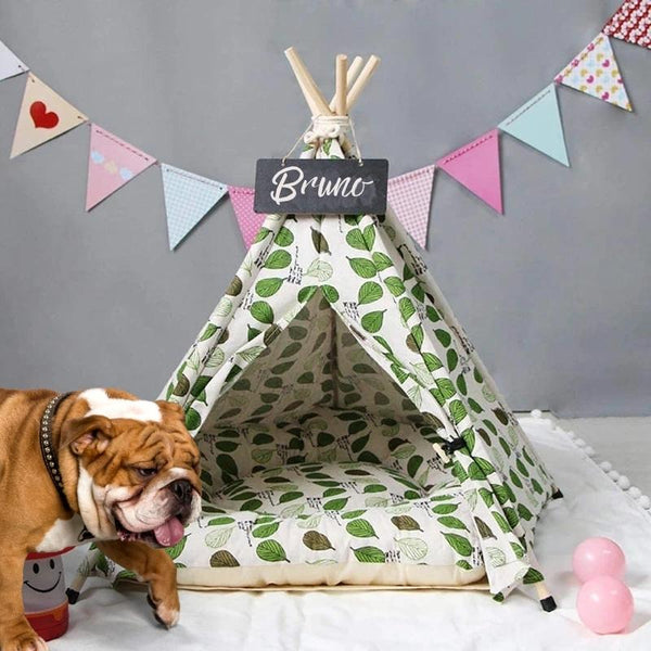 The Forest Leaves Dog Teepee with Soft Dog Bed from Estilo Living - Buy Dog Teepees Online & Other Pet Accessories