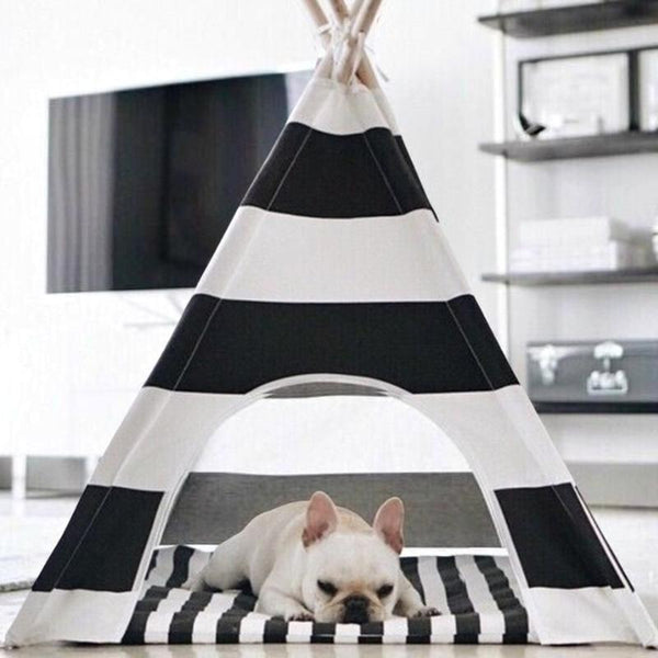 The Black and White Striped Dog Teepee with Dog Bed from Estilo Living - Buy Dog Teepees Online & Other Pet Accessories