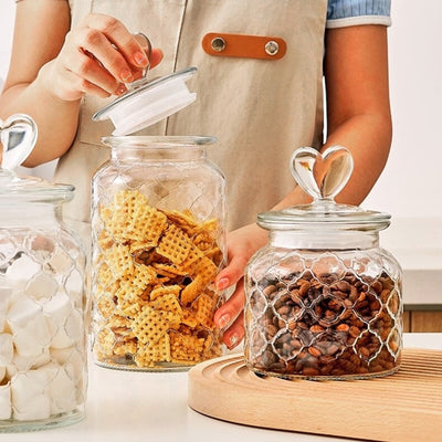 Glass Jars Set w/ Acacia Wood Jar Lids, Food Cereal Storage Containers for  Home Kitchen Tea Herbs Coffee Flour Herbs Grains