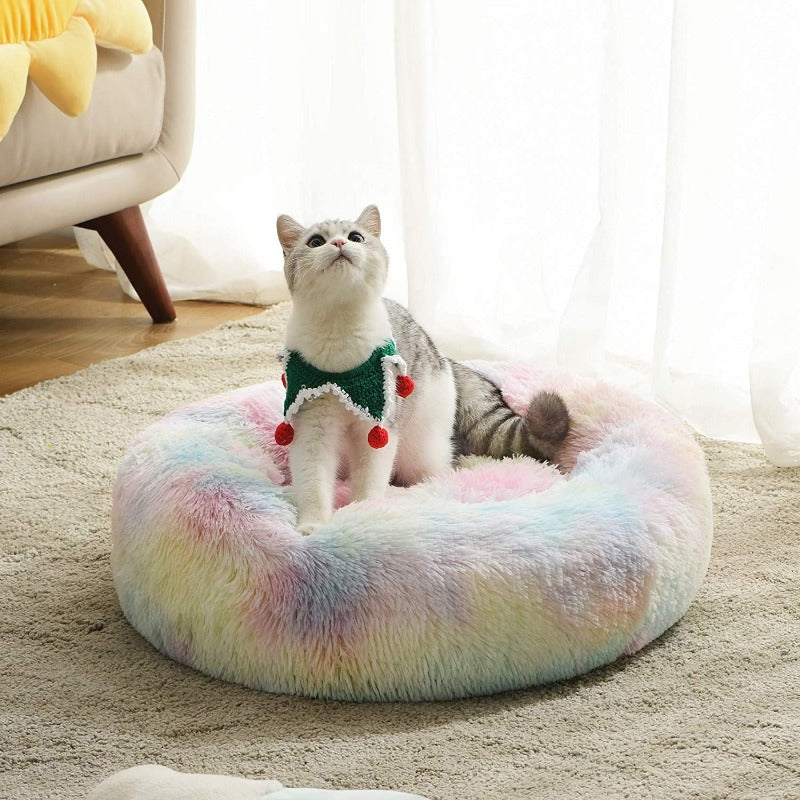Round Rainbow Extra Plush Calming Donut Cat Bed - Buy Cat Beds Online Now at Estilo Living