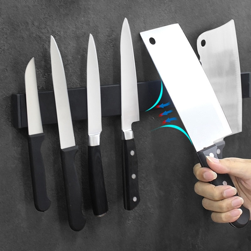 Stainless Steel Magnetic Knife Holder, Non-drilling Kitchen Utensils  Organizer, Wall Mount Magnetic Knife Block, Magnetic Tool Holder, Single  Pack, 40cm, Black