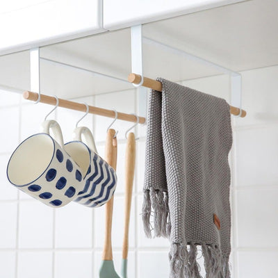 KEYAIIRA - Hanging Under-Cabinet Multipurpose Rack Storage Rail,  Under-shelf Storage, utensil, pot & pan suspended leather storage Hanger  cup hook