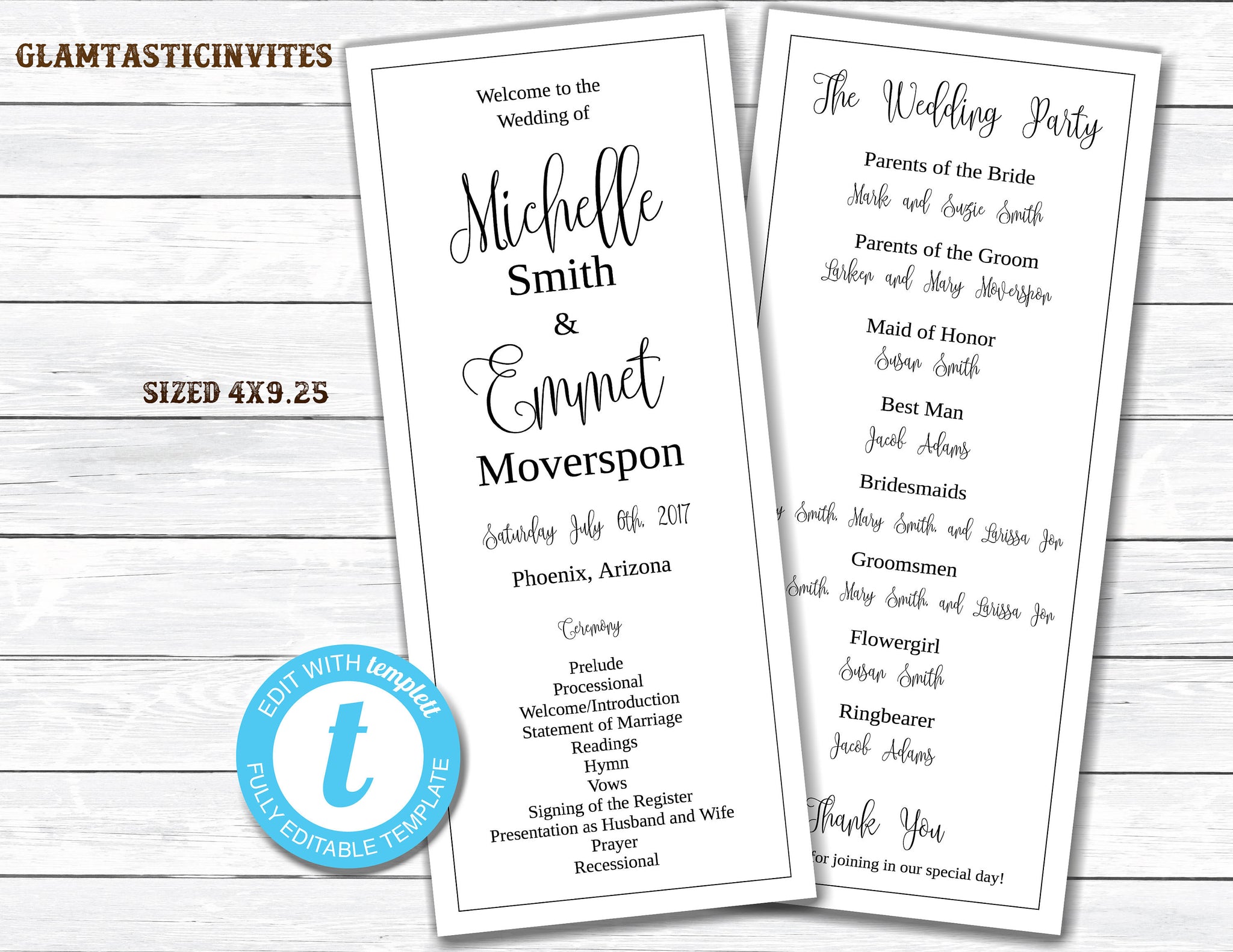 Wedding Program Template Tea Length Wedding Program Diy Wedding