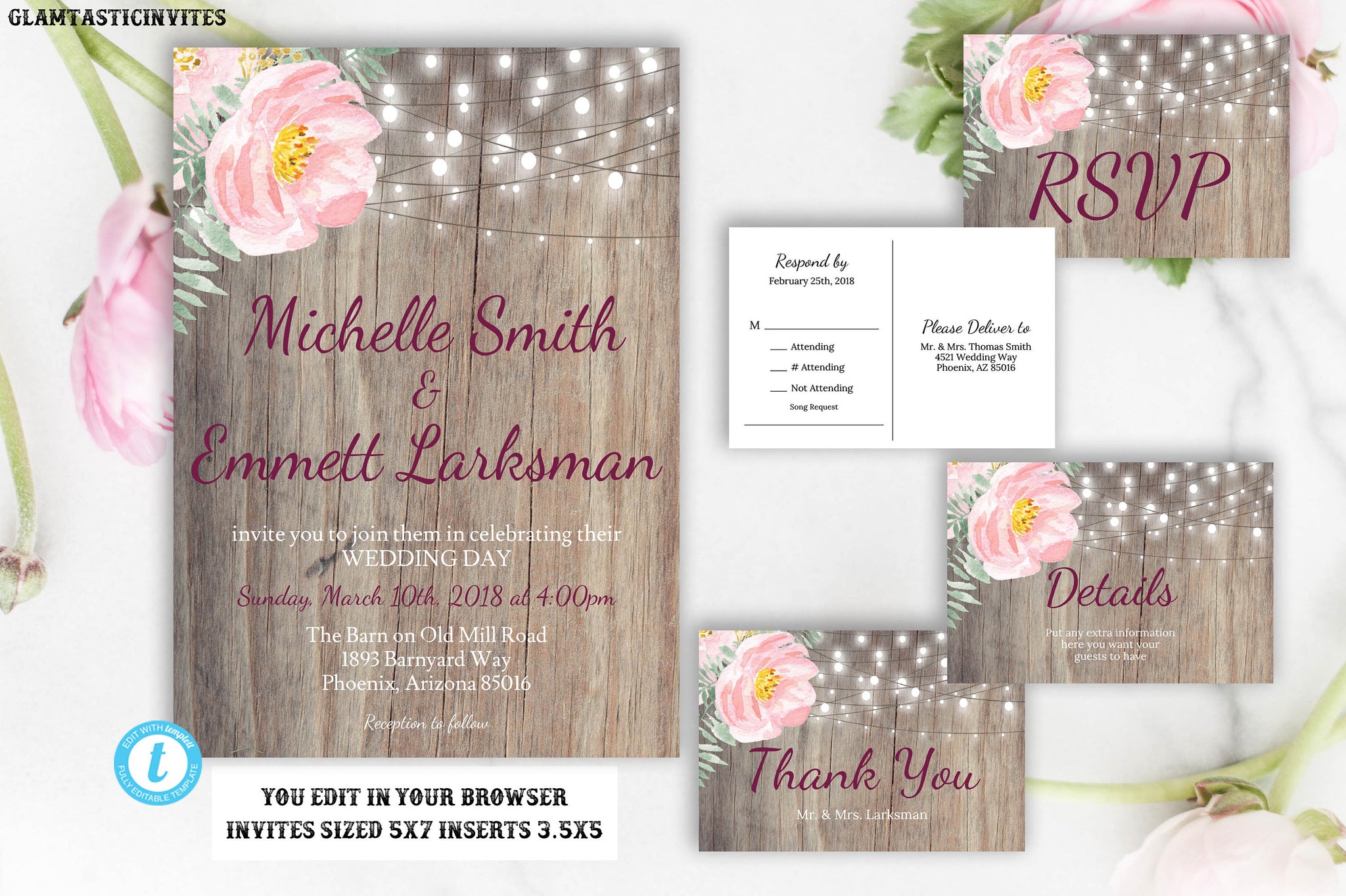 Blush Pink Wedding Invitation Template Blush Wedding Invitation