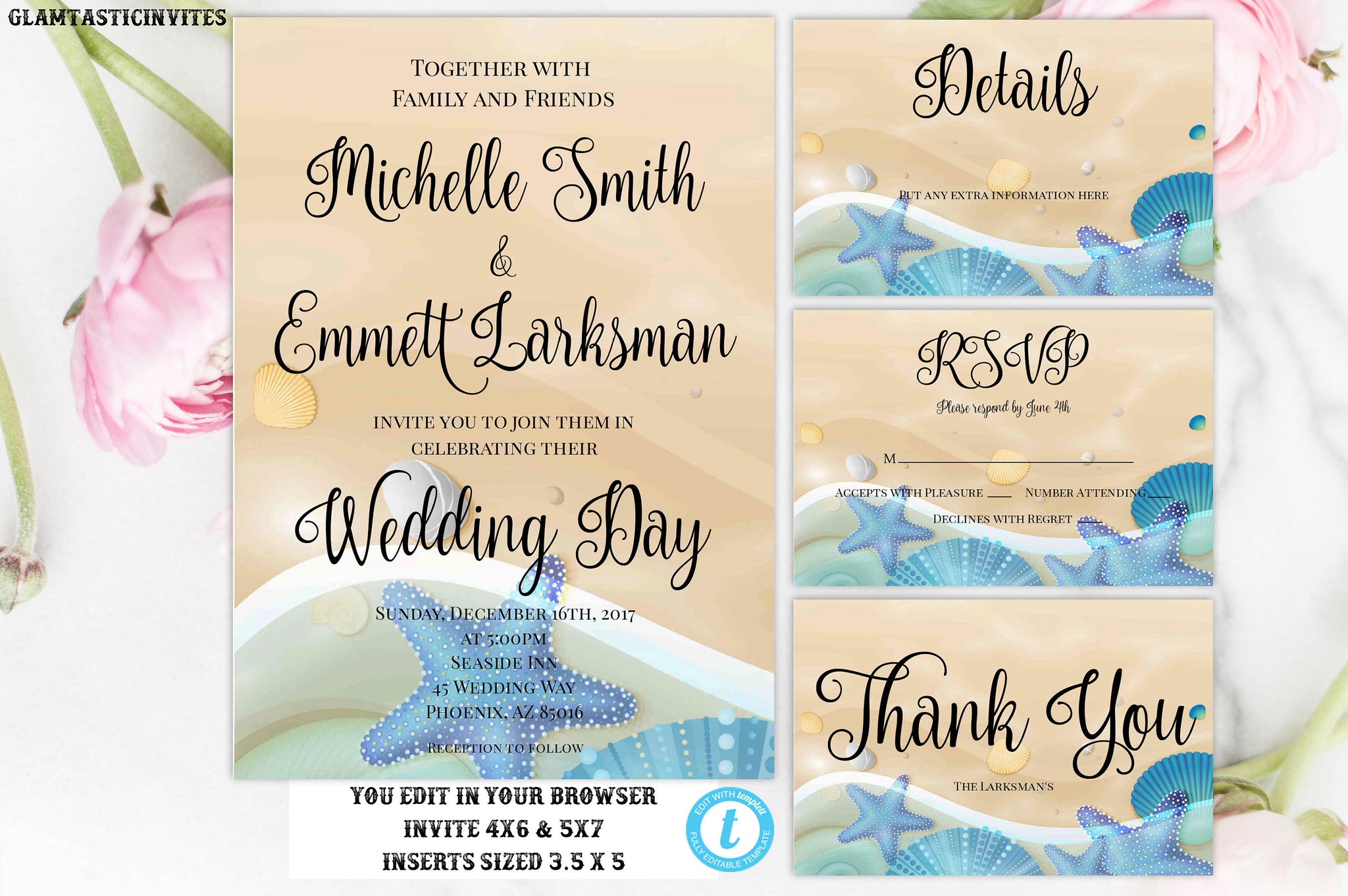 Beach Wedding Invitation Wedding Template Instant Download