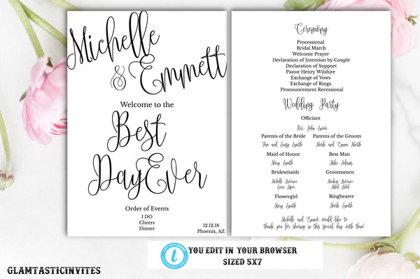Printable Instant Download Script Cheap Online Wedding Ceremony