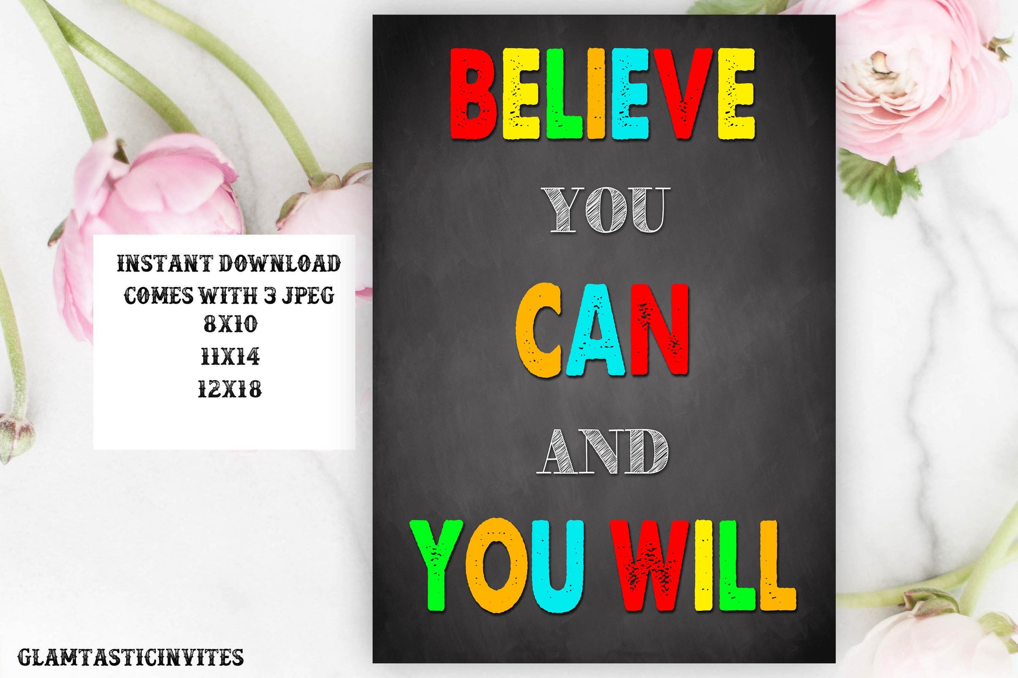 Classroom Decor, Teacher Decor, Believe You Can and You Will, Teacher Gift, Educational Decor, Classroom Decoration, Instant Download,Class