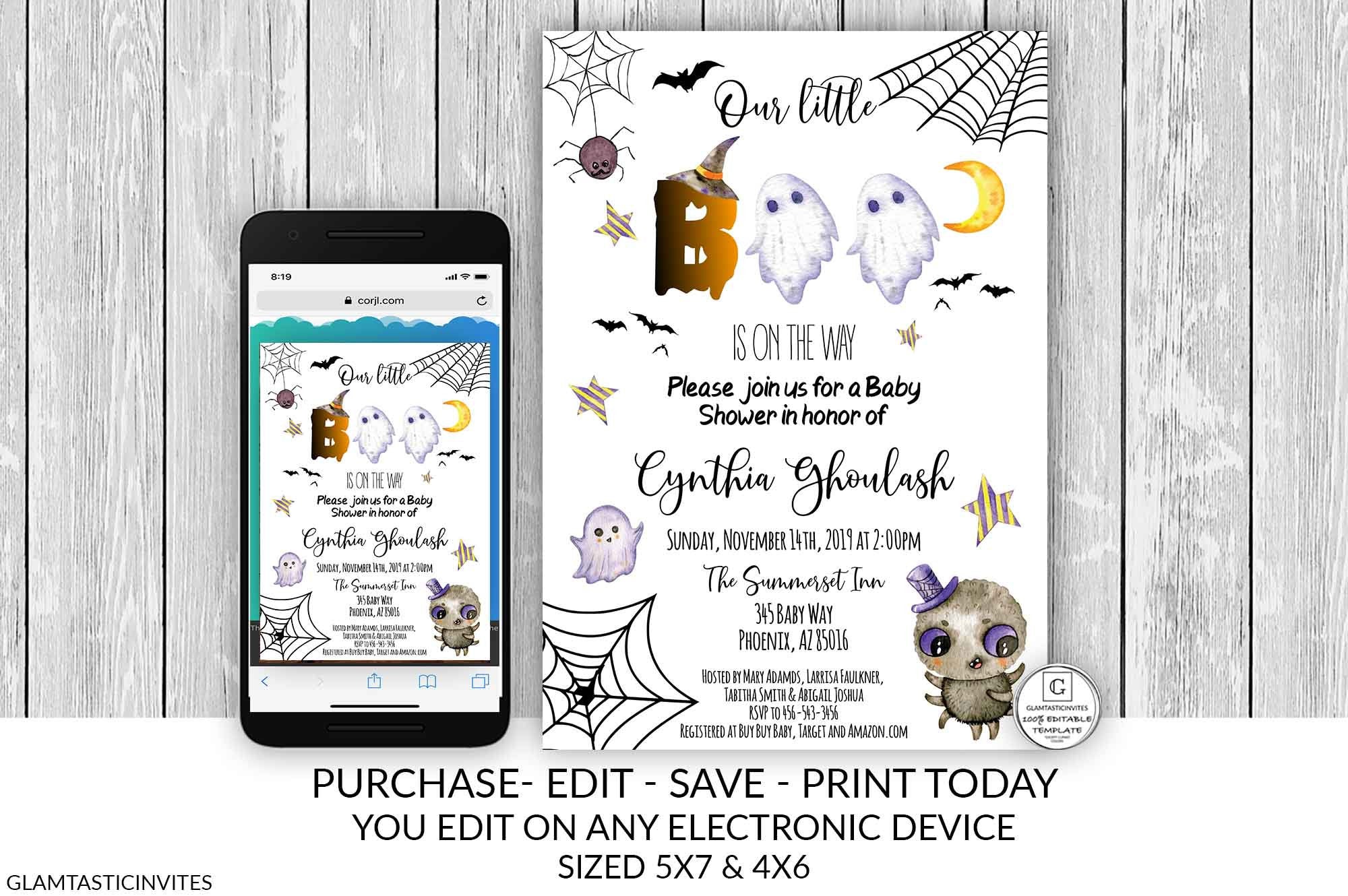 Halloween Baby Shower Invitation Editable Printable A Little Boo Ghost Glamtasticinvites