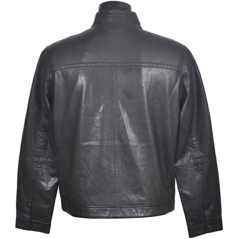 Menâs Collarless  Leather  Jacket SI28