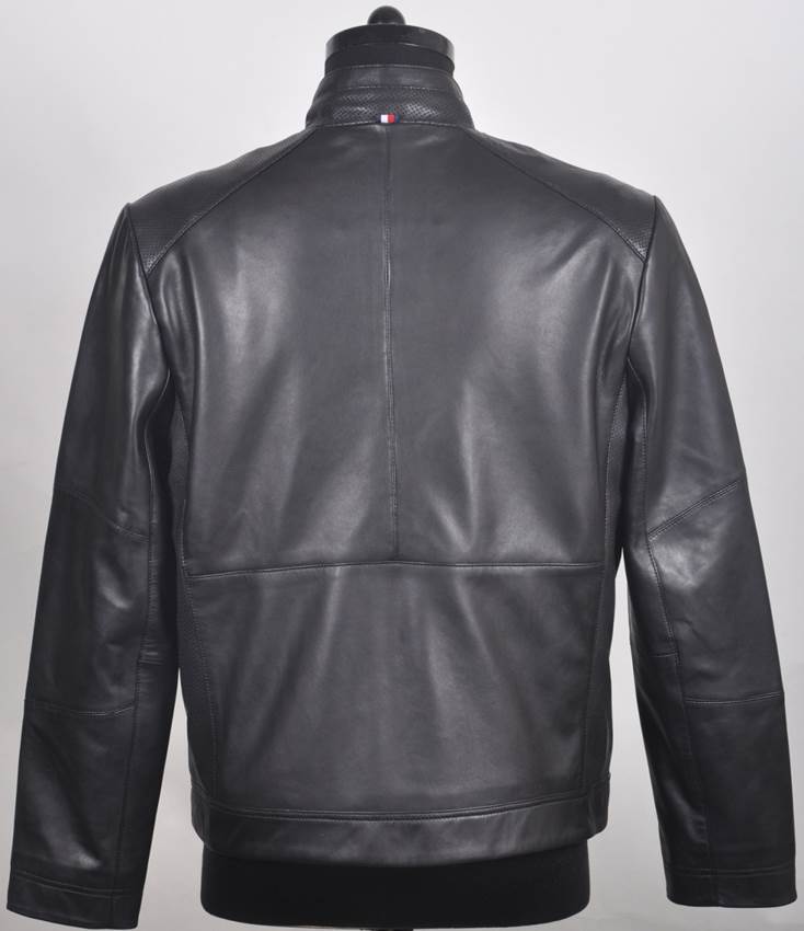 Racer Menâs Collarless  Leather  Jacket