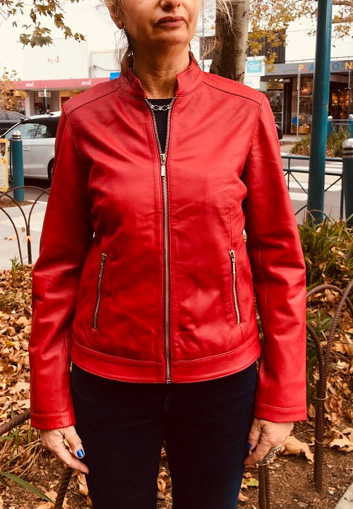 Women's  Classic Leather Zip Jacket- Naomi