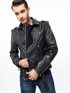 Men's Leather Biker Jacket - Matt