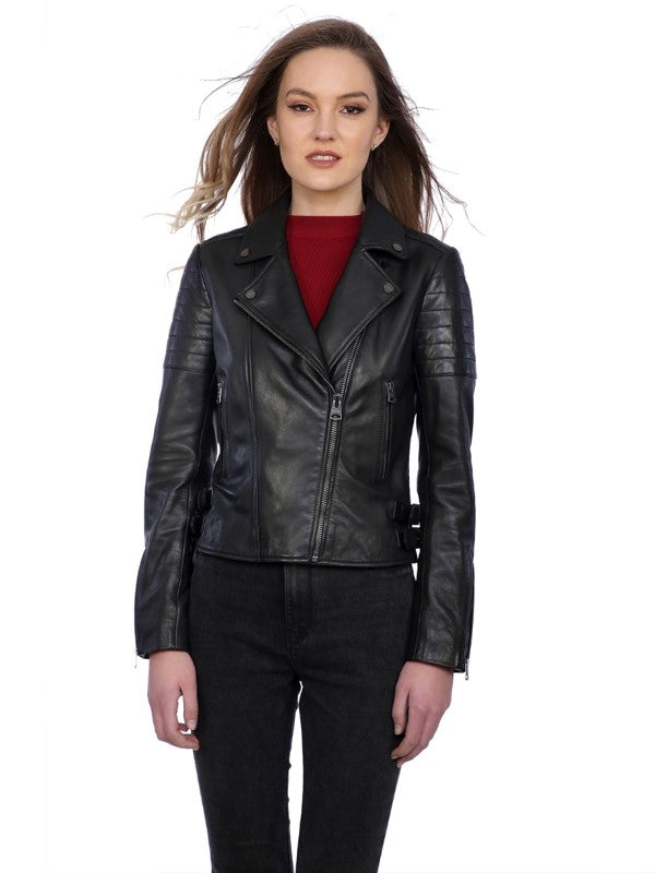 Women's Aubrey Leather Zip Leather Biker