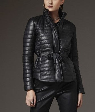 Women's Leather Padded Jacket -Katie