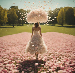 Girl with rose cloud and rose path