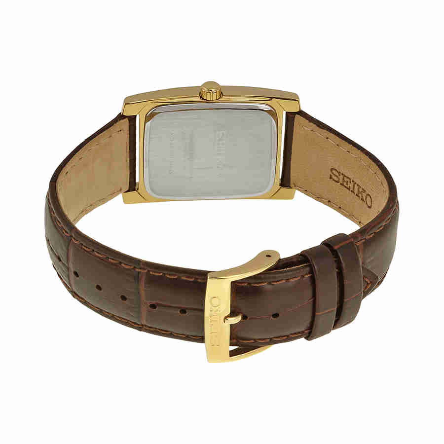 Seiko Solar Quartz Champagne Dial Brown Leather Mens Watch SUP896 –  