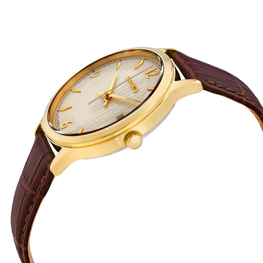 Seiko Quartz White Dial Brown Leather Mens Watch SGEH86 – 