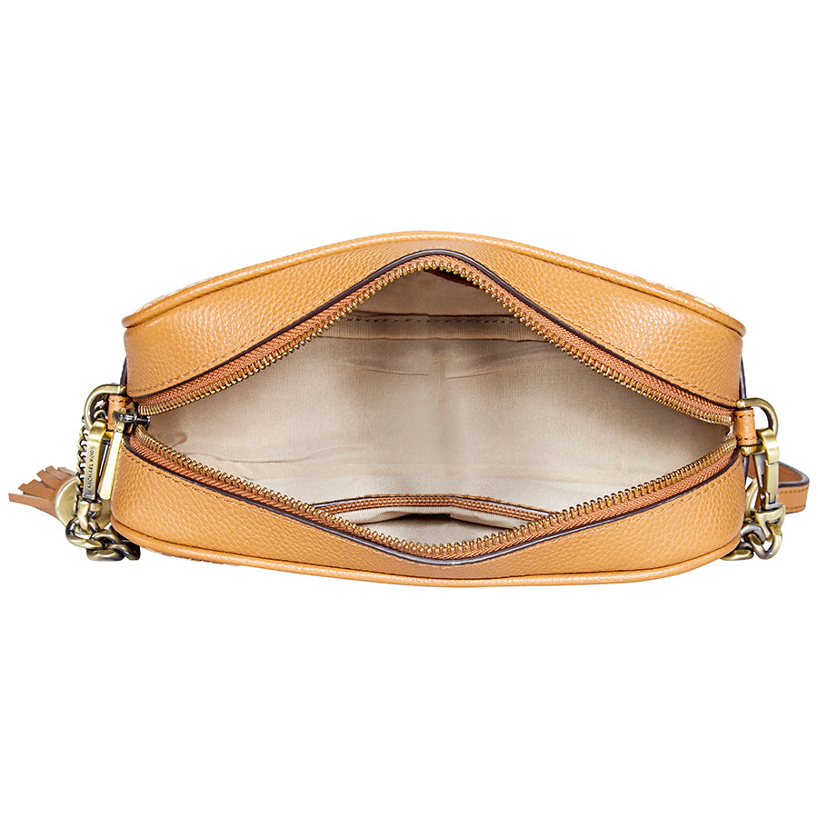 Michael Kors Ginny Medium Woven Leather Crossbody- Acorn/Butternut –  