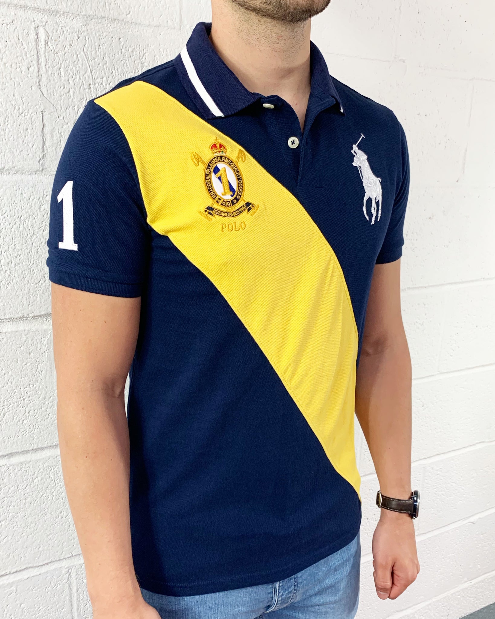 blue polo with yellow horse