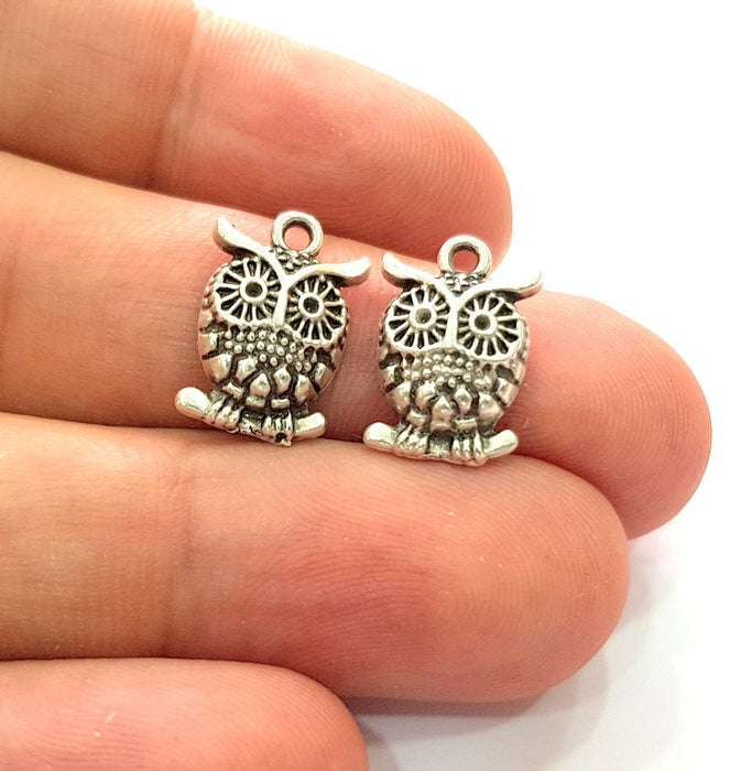 20 Owl Charm Silver Charms Antique Silver Plated Metal (16x11mm) G14394