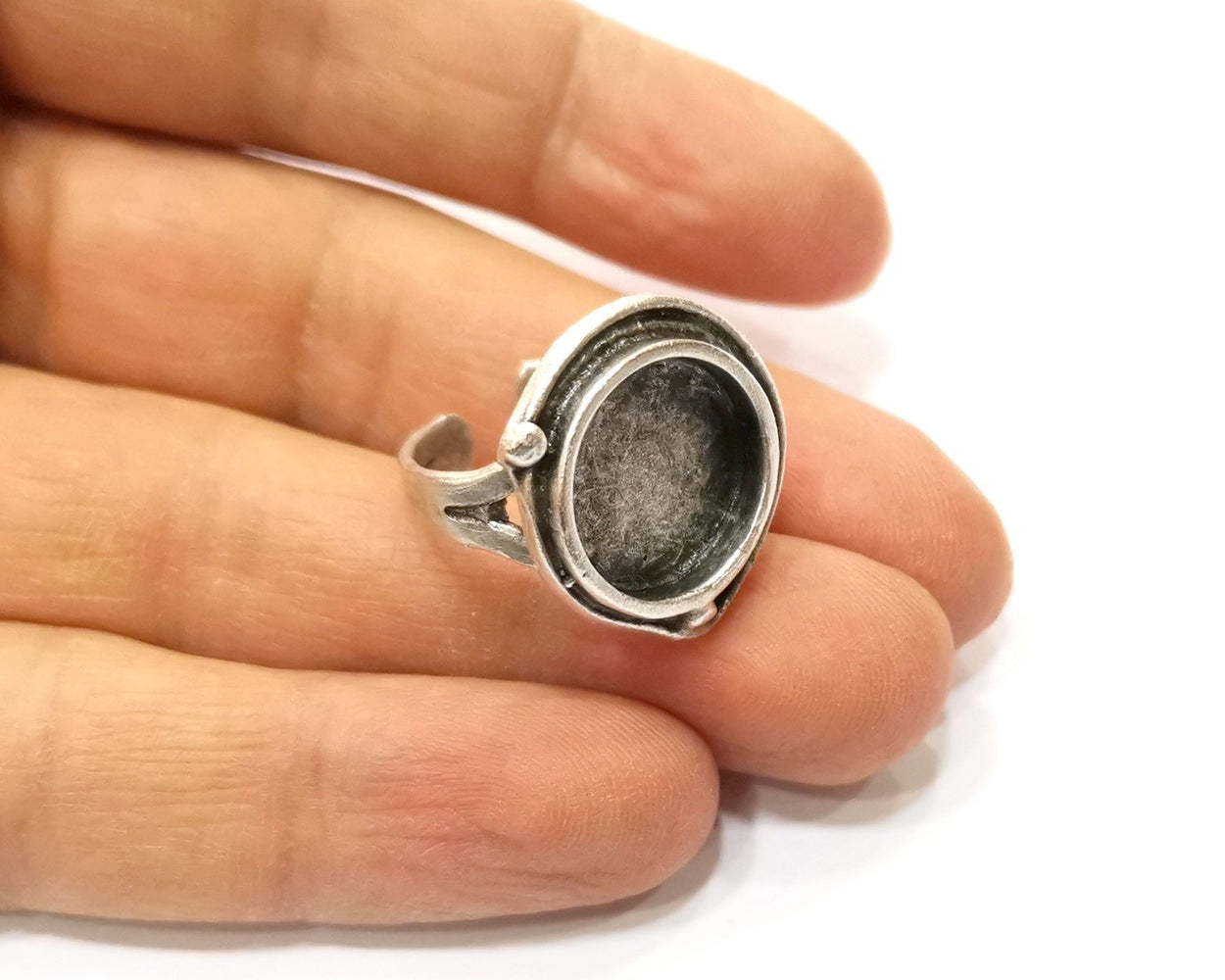 Vooruit Smelten Justitie Silver Ring Setting Resin Ring Blank Cabochon Ring Mounting Adjustable Ring  Base Bezel (15 mm)Antique Silver Plated Brass G19713