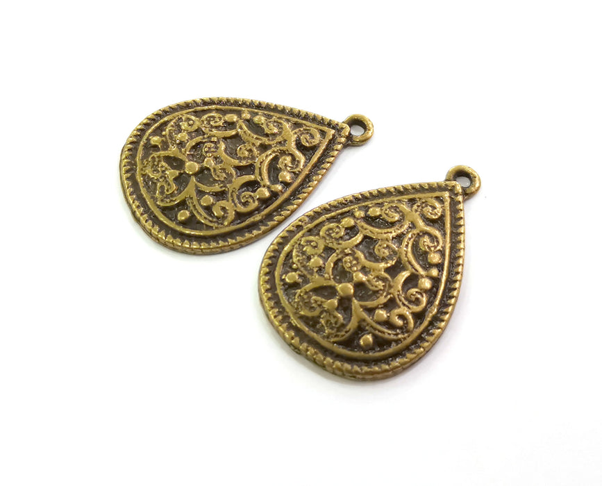 2 Teardrop Charms Antique Bronze Plated Charms (33x22mm)  G18610