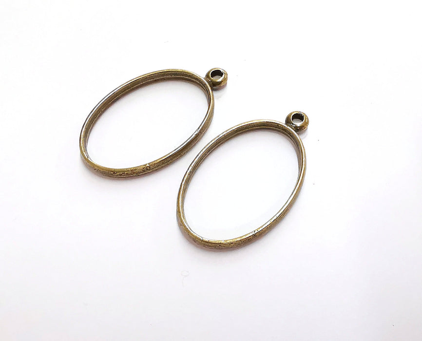 4 Oval Bezel Charms Antique Bronze Plated Charms (39x23mm) G21188