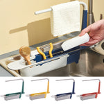 Telescopic Sink Shelf Kichen Sink Organizer Storage Basket Soap Sponge Holder Drain Rack Rag Towel Bar Hanging Rack Kitchen Tool