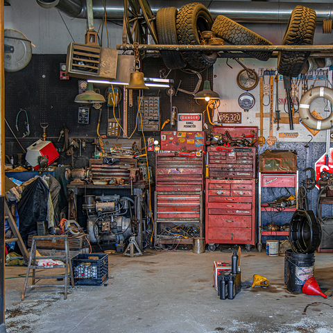 A very messy garage
