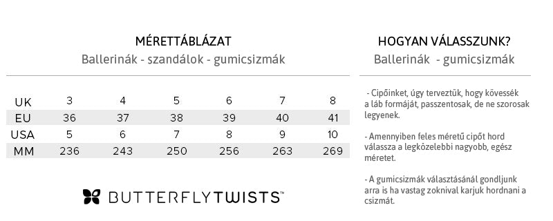 Mérettáblázat: Butterfly Twists