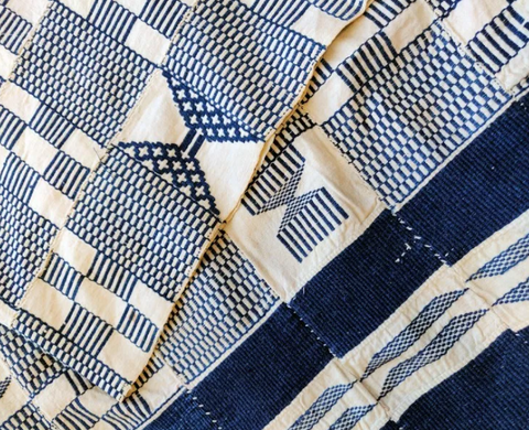 Indigo Blue and White Ewe Kente Cloth African Textile For Sale at