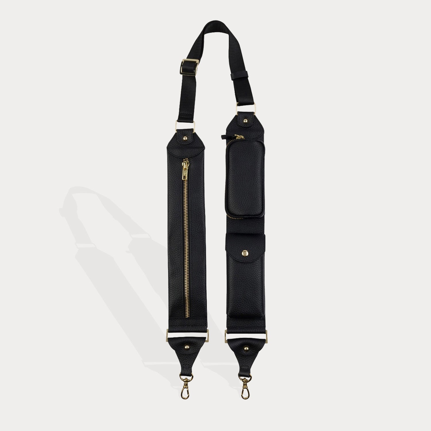 Bobby Nylon Adjustable Crossbody Strap in Black/Gold | Genuine Leather | Bandolier Style