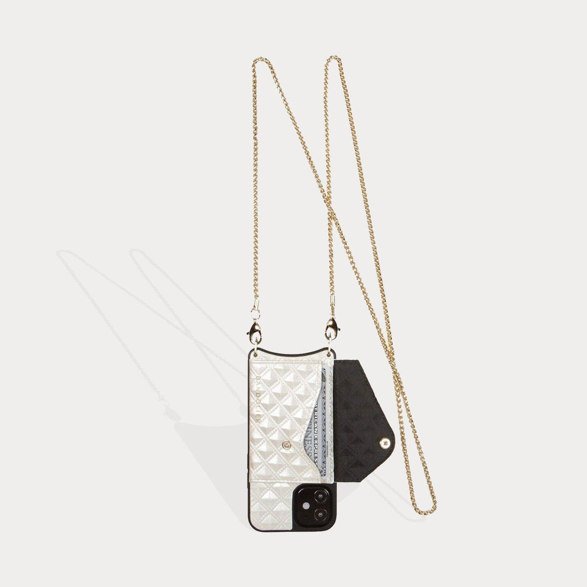 Sheila Pyramid Embossed Crossbody Bandolier - Creme/Gold