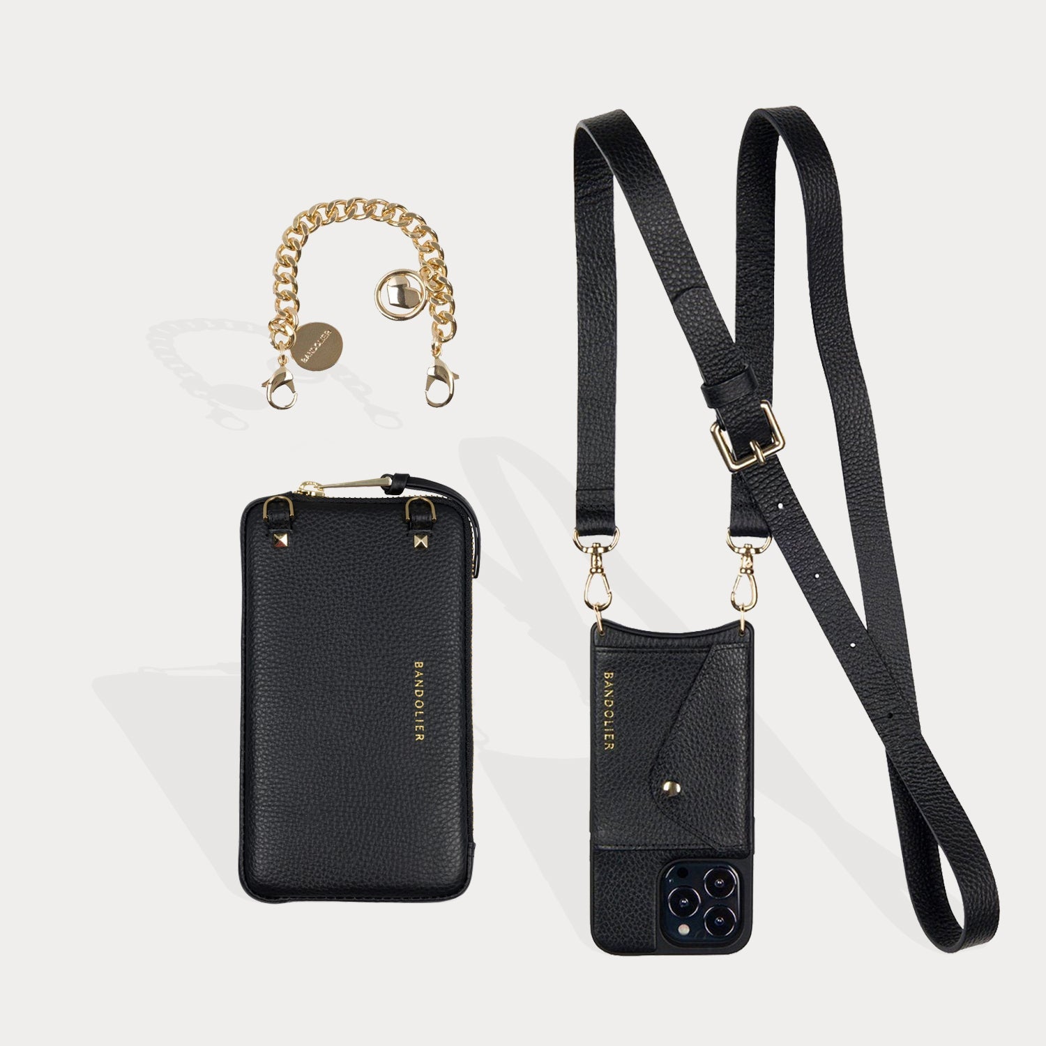 Emma Bandolet Strap in Black/Gold | Genuine Leather | Bandolier Style