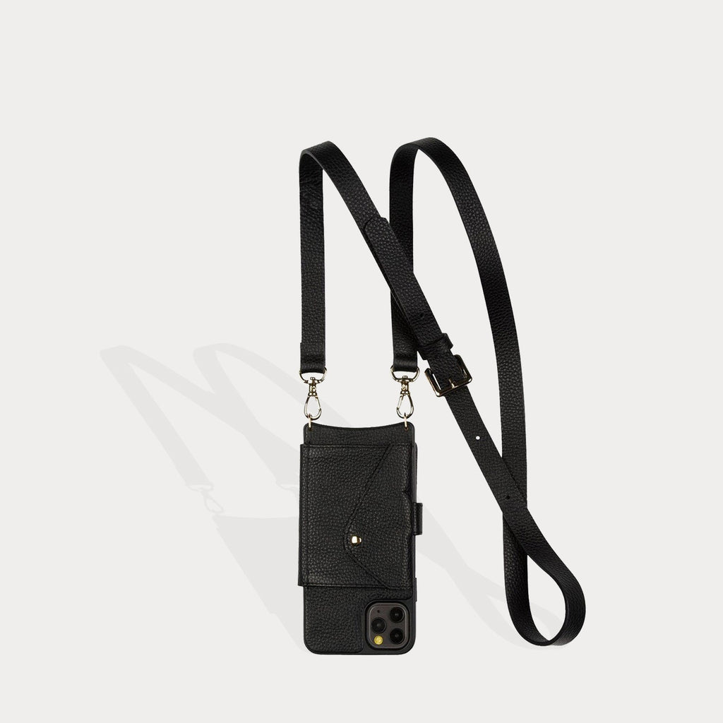 Hailey Folio Pebble Leather Crossbody Bandolier - Black/Gold