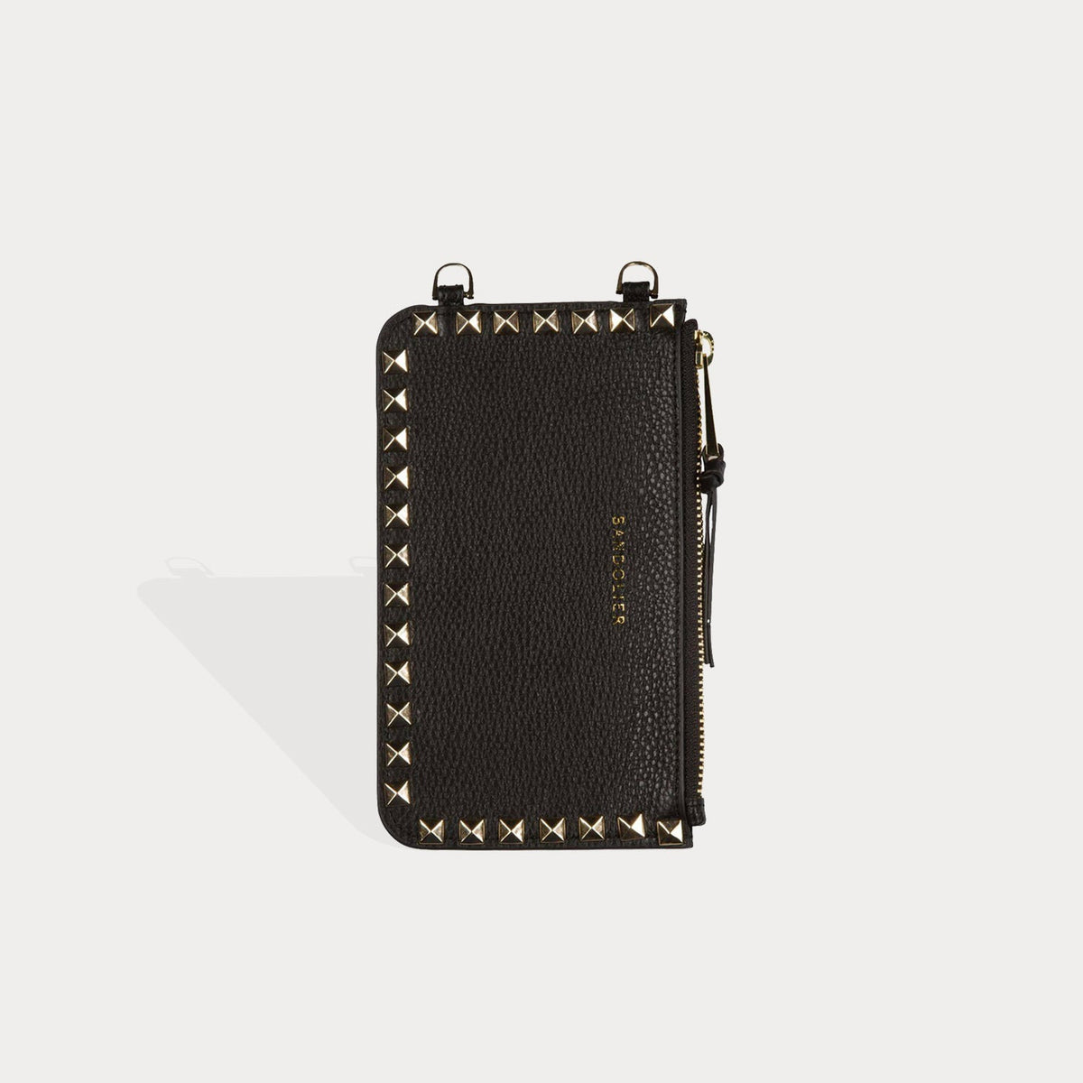 Pyramid Stud Pebble Leather Zip Pouch - Black/Gold – Bandolier